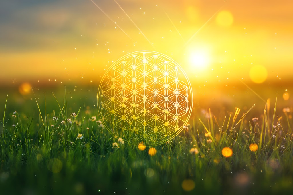 sunrise with sacred geometry