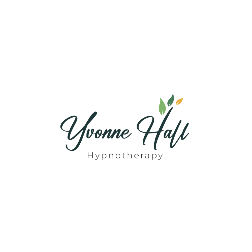 Yvonne Hall Hypnotherapy logo with name in text with green and yellow leaf above the H